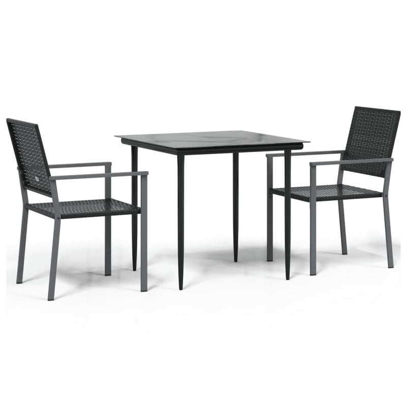 Set mobilier de grădină, 3 piese, poliratan și oțel