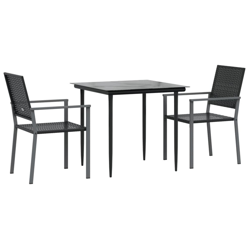 Set mobilier de grădină, 3 piese, poliratan și oțel