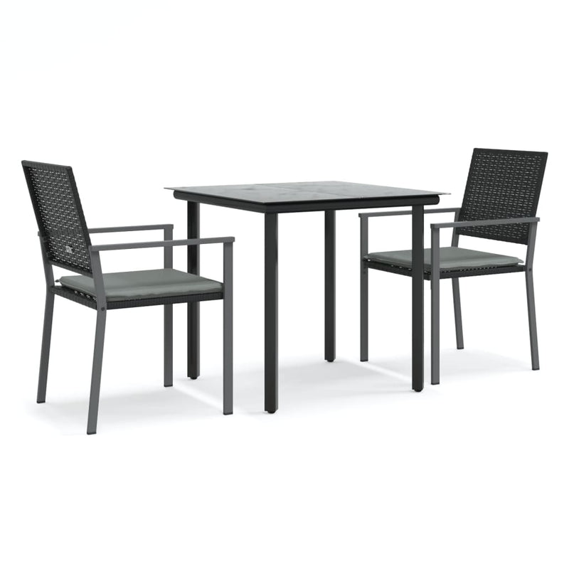 Set mobilier de grădină cu perne, 3 piese, poliratan și oțel