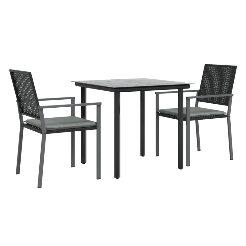 Set mobilier de grădină cu perne, 3 piese, poliratan și oțel