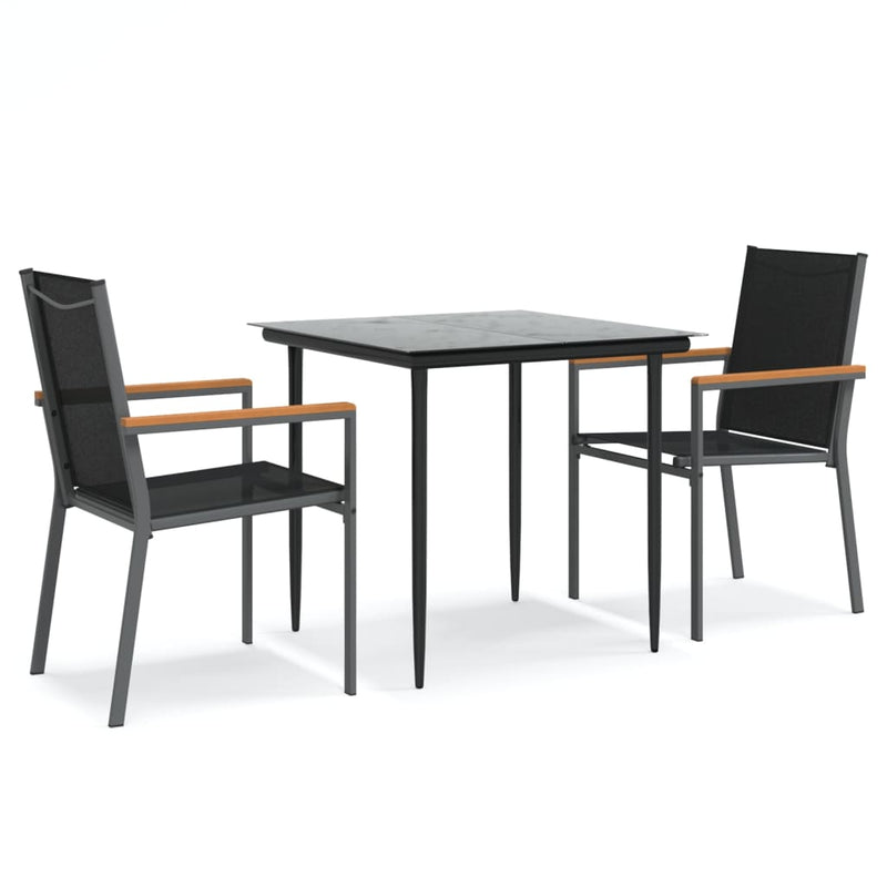 Set mobilier de grădină, 3 piese, negru, textilenă și oțel