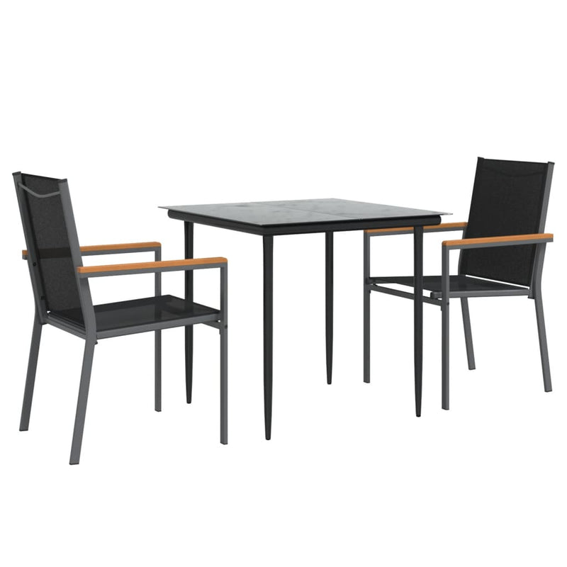 Set mobilier de grădină, 3 piese, negru, textilenă și oțel