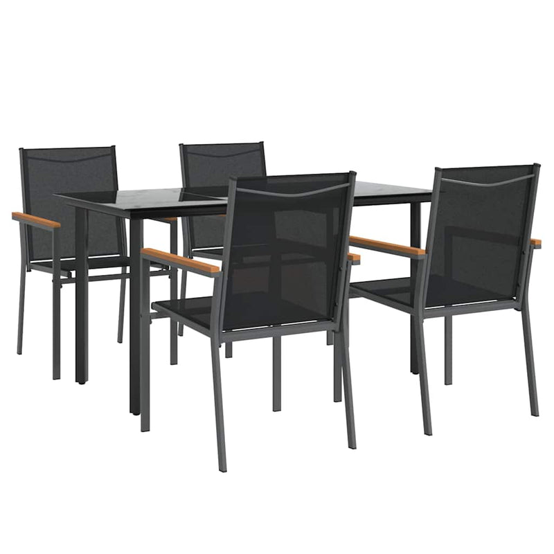 Set mobilier de grădină, 5 piese, negru, textilenă și oțel