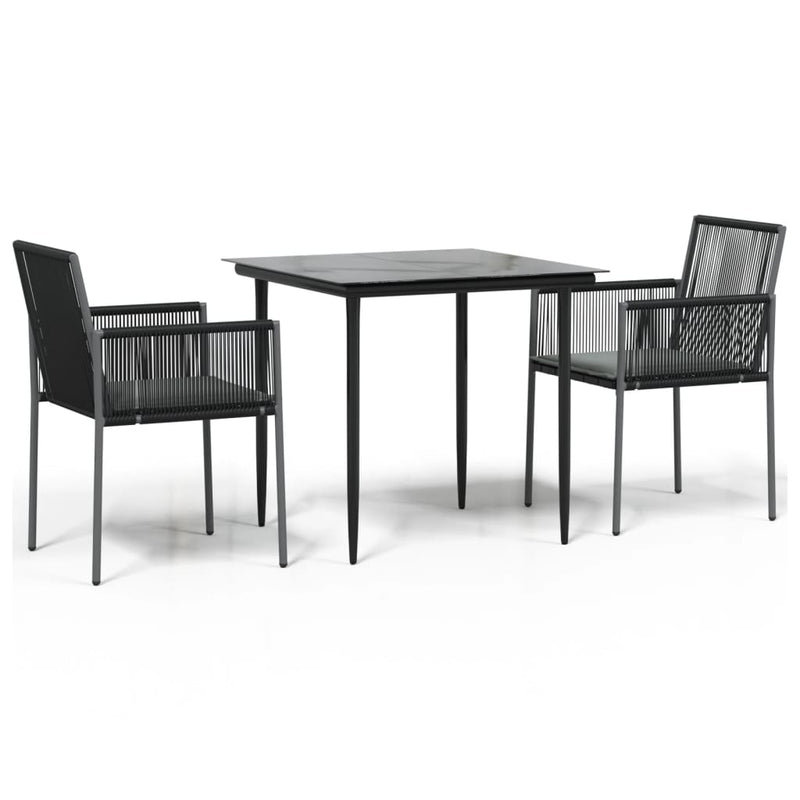 Set mobilier grădină cu perne, 3 piese, negru, poliratan & oțel