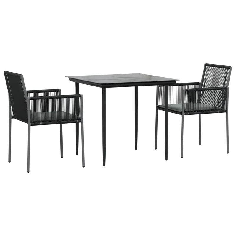 Set mobilier grădină cu perne, 3 piese, negru, poliratan & oțel
