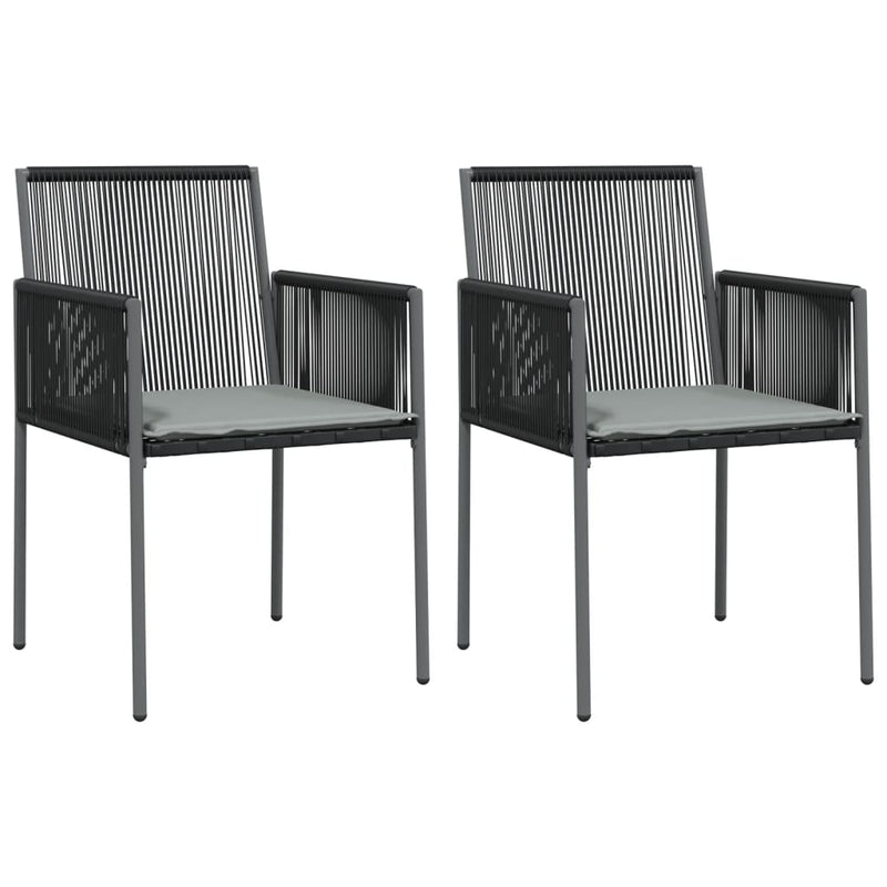 Set mobilier grădină cu perne, 3 piese, negru, poliratan & oțel