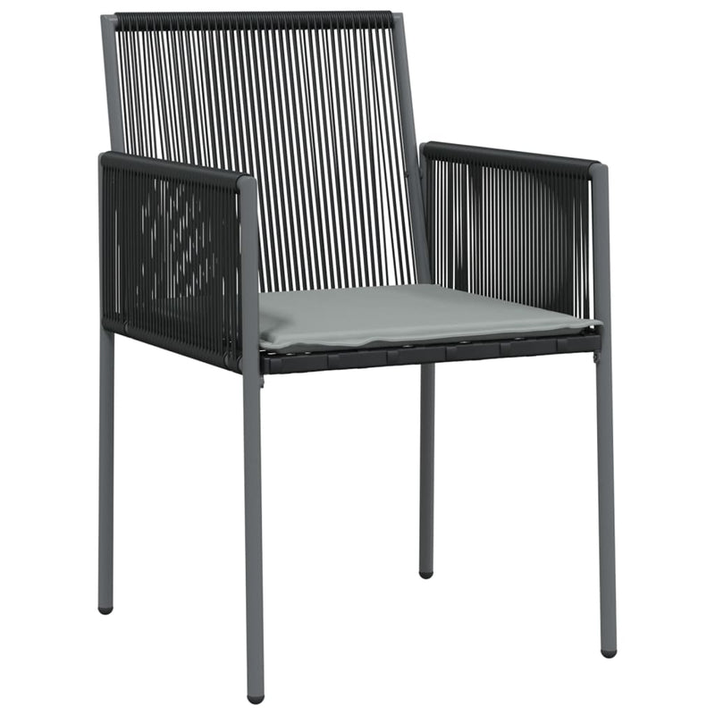 Set mobilier grădină cu perne, 3 piese, negru, poliratan & oțel