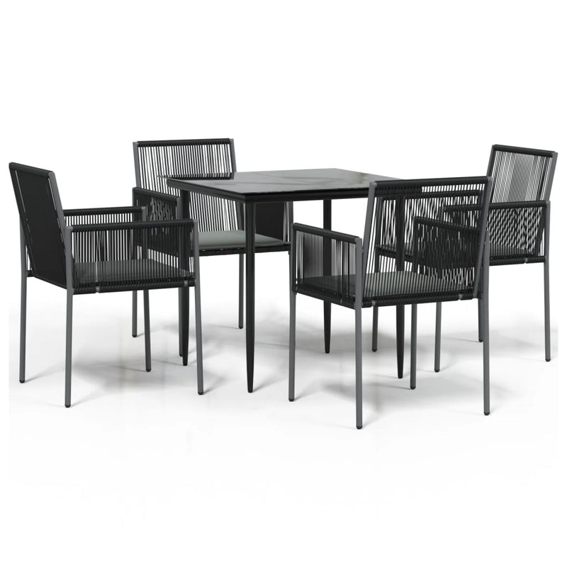 Set mobilier grădină cu perne, 5 piese, negru, poliratan & oțel