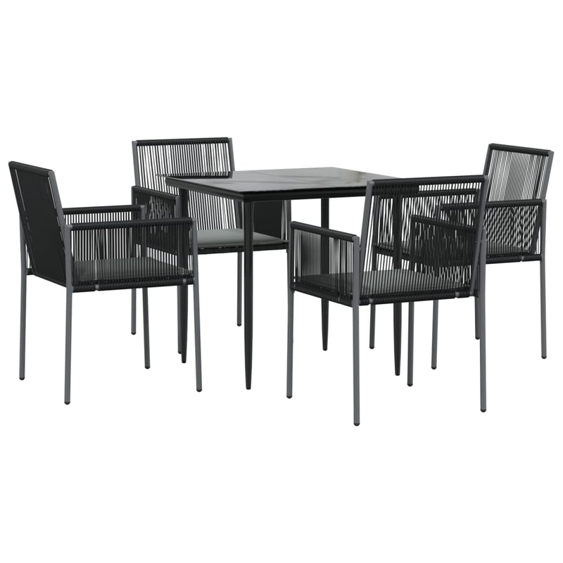 Set mobilier grădină cu perne, 5 piese, negru, poliratan & oțel