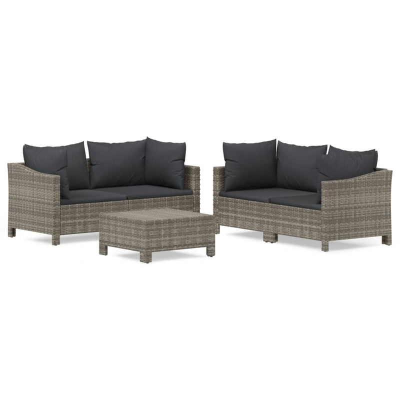 Set mobilier de grădină cu perne, 5 piese, gri, poliratan