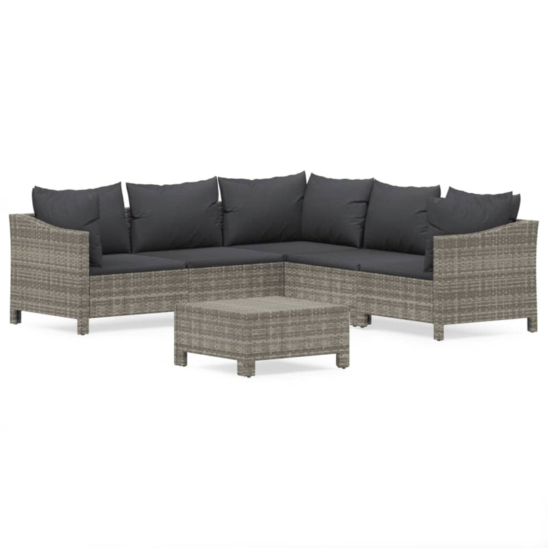 Set mobilier de grădină cu perne, 6 piese, gri, poliratan
