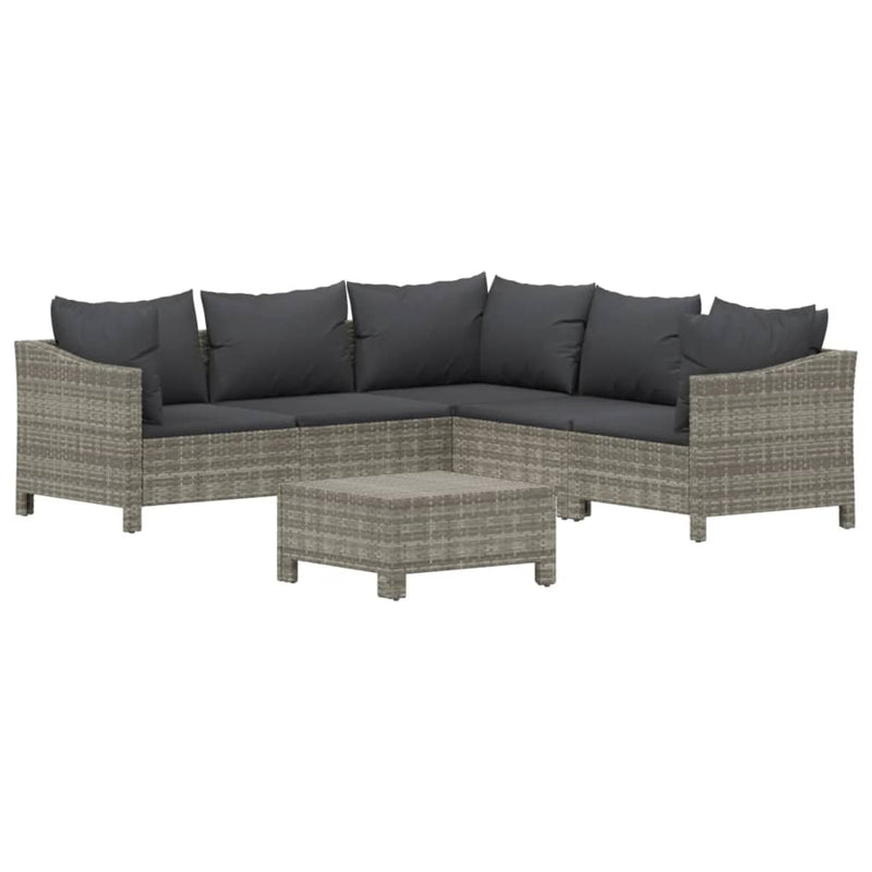 Set mobilier de grădină cu perne, 6 piese, gri, poliratan