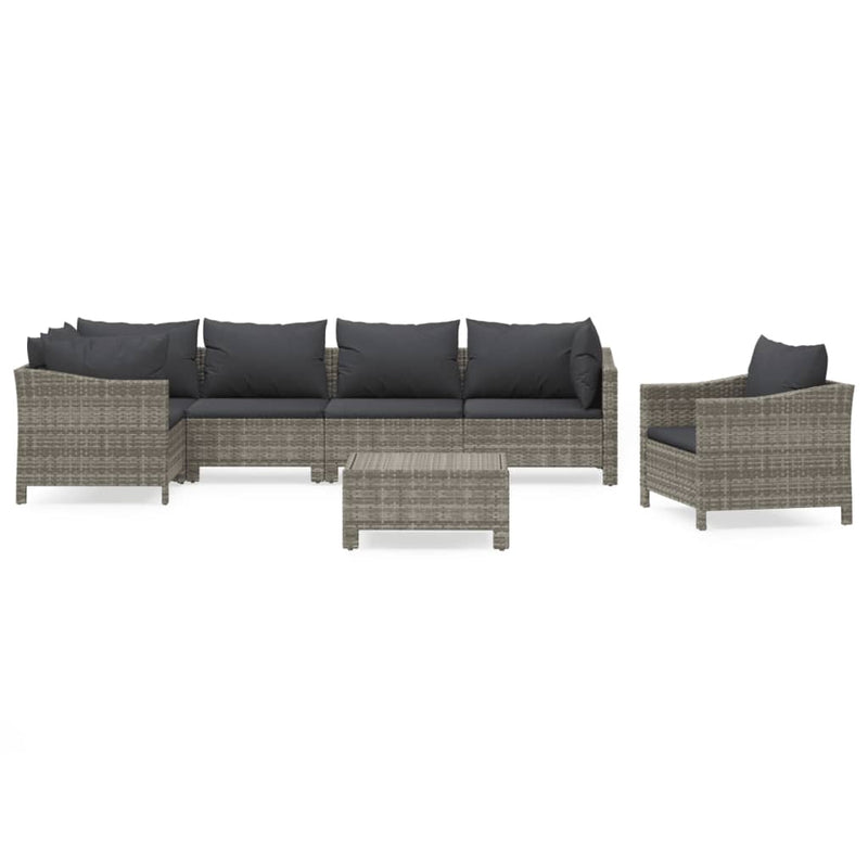 Set mobilier de grădină cu perne, 7 piese, gri, poliratan