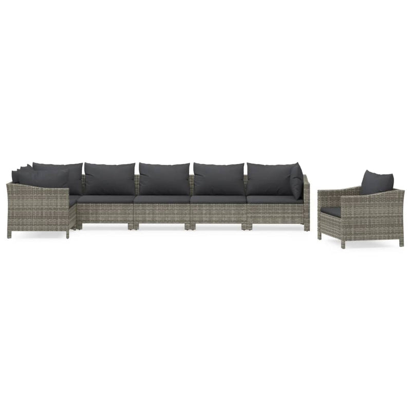 Set mobilier de grădină cu perne, 7 piese, gri, poliratan