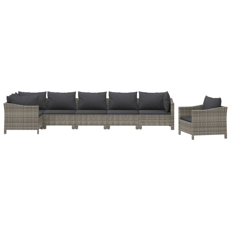 Set mobilier de grădină cu perne, 7 piese, gri, poliratan