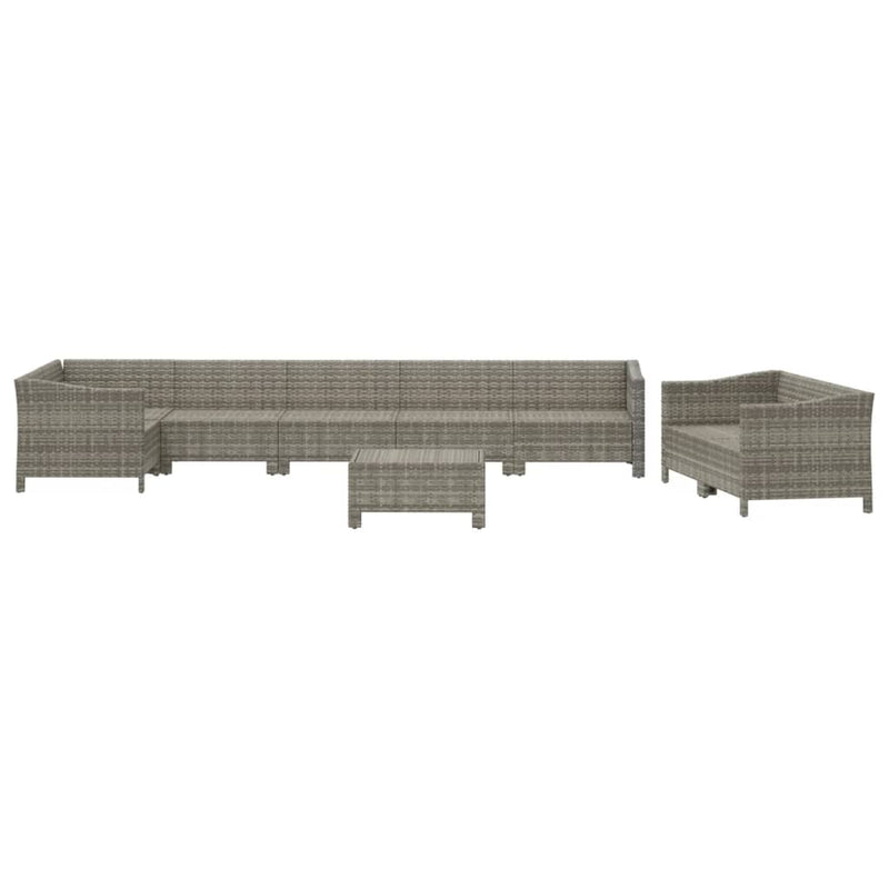 Set mobilier de grădină cu perne, 9 piese, gri, poliratan