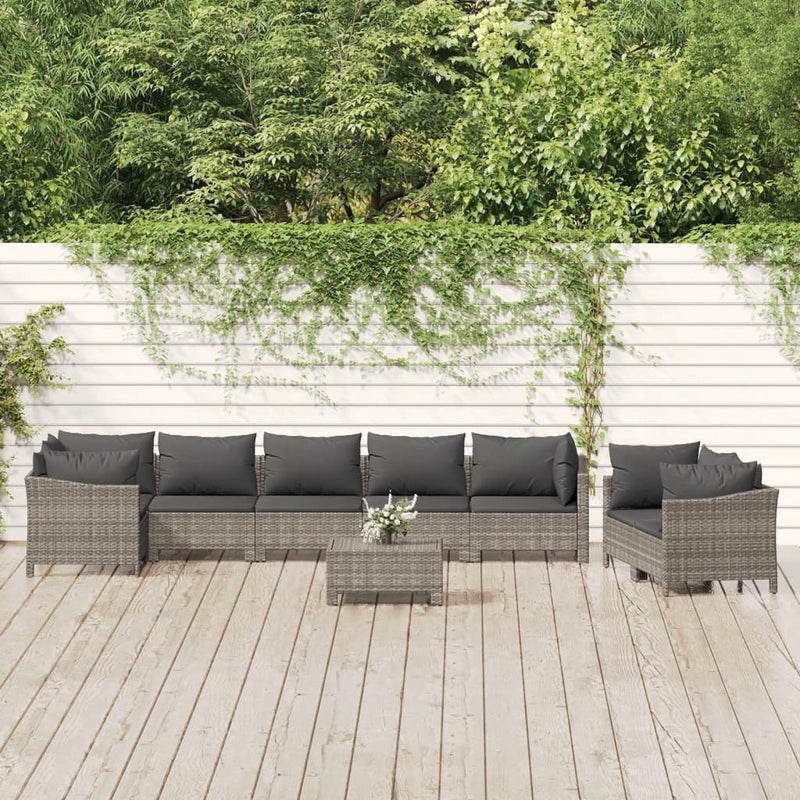 Set mobilier de grădină cu perne, 9 piese, gri, poliratan