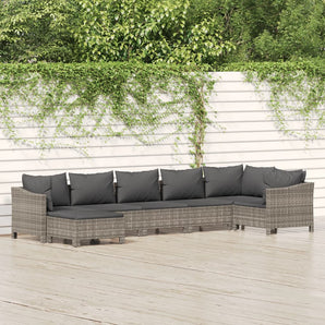 Set mobilier de grădină cu perne, 7 piese, gri, poliratan