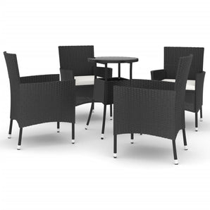 Set bistro de grădină cu perne, 5 piese, negru, poliratan