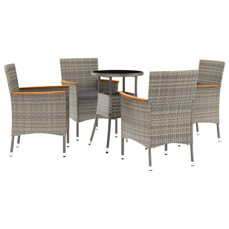 Set bistro de grădină cu perne, 5 piese, gri, poliratan