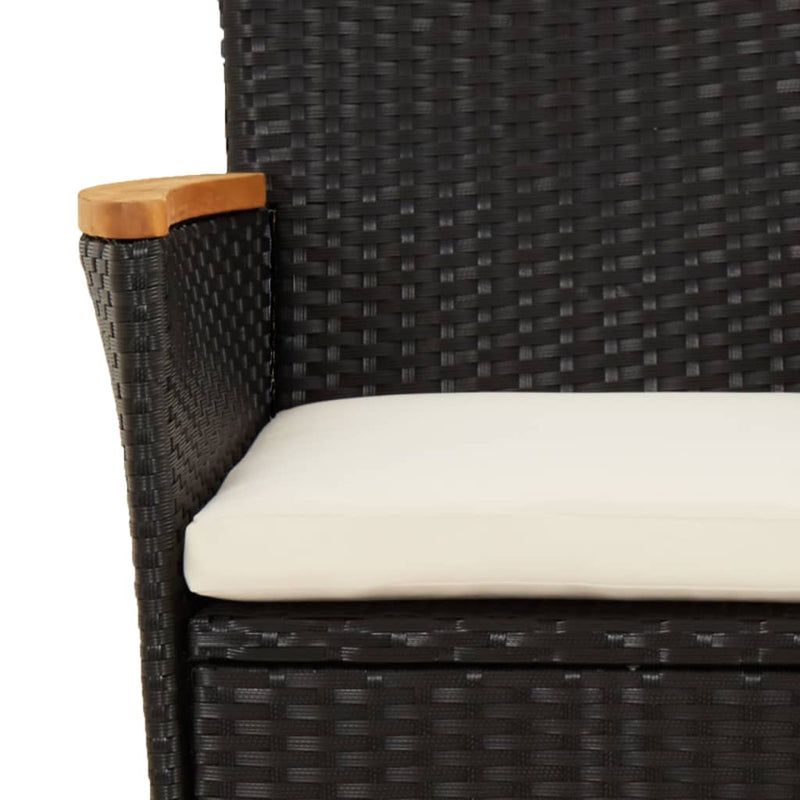 Set bistro de grădină cu perne, 3 piese, negru, poliratan
