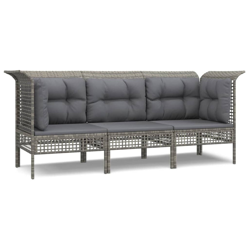 Set mobilier de grădină cu perne, 3 piese, gri, poliratan