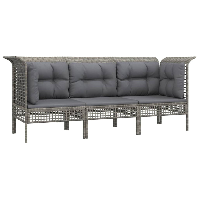 Set mobilier de grădină cu perne, 3 piese, gri, poliratan