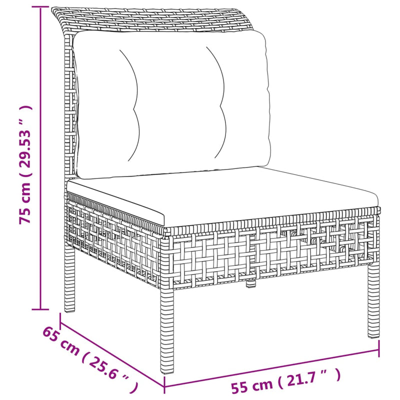 Set mobilier de grădină cu perne, 3 piese, gri, poliratan