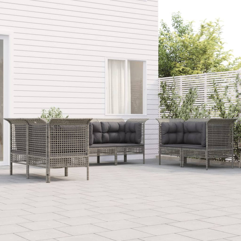 Set mobilier de grădină cu perne, 6 piese, gri, poliratan