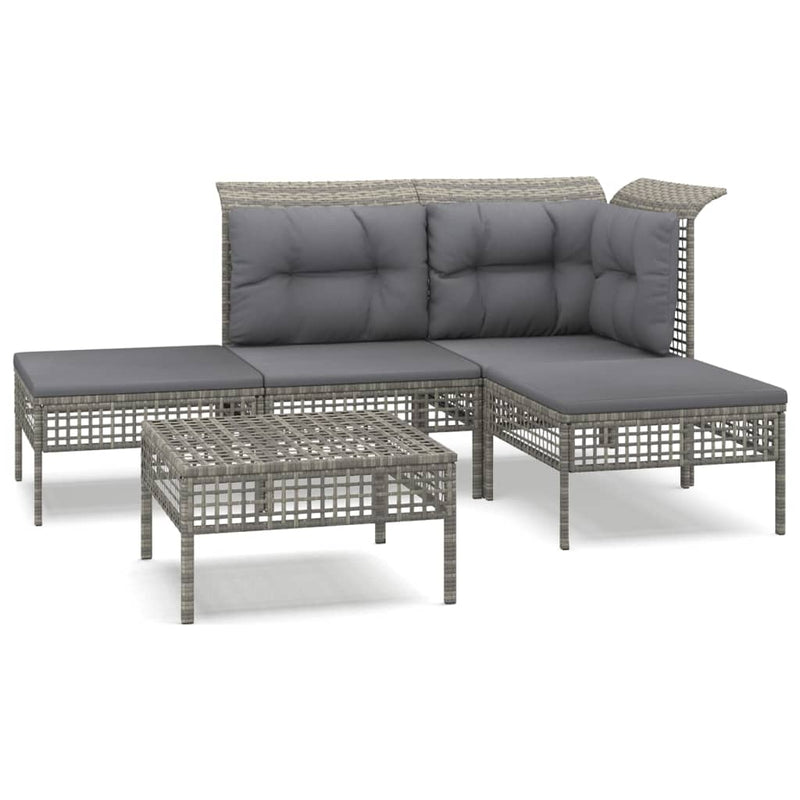 Set mobilier de grădină cu perne, 5 piese, gri, poliratan