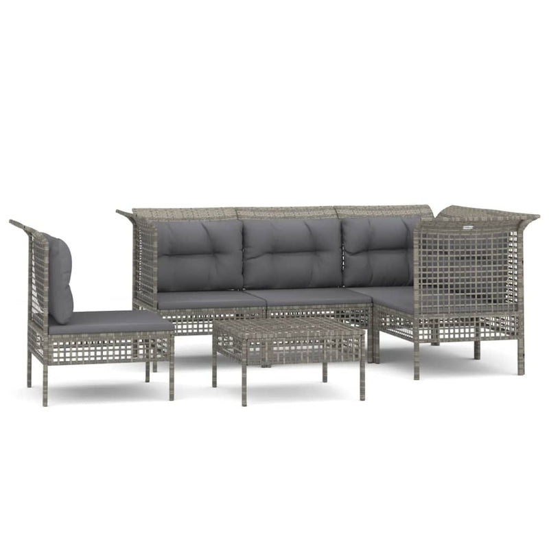 Set mobilier de grădină cu perne, 6 piese, gri, poliratan