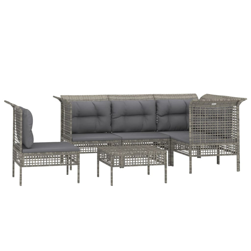Set mobilier de grădină cu perne, 6 piese, gri, poliratan