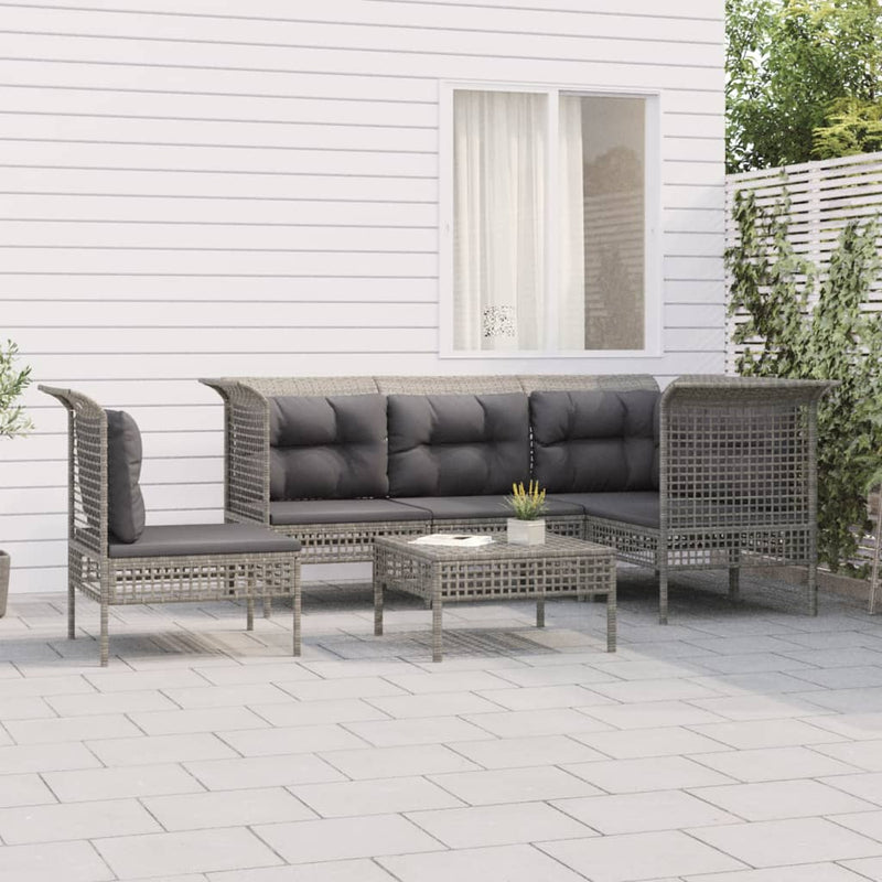 Set mobilier de grădină cu perne, 6 piese, gri, poliratan