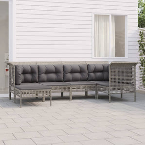 Set mobilier de grădină cu perne, 6 piese, gri, poliratan