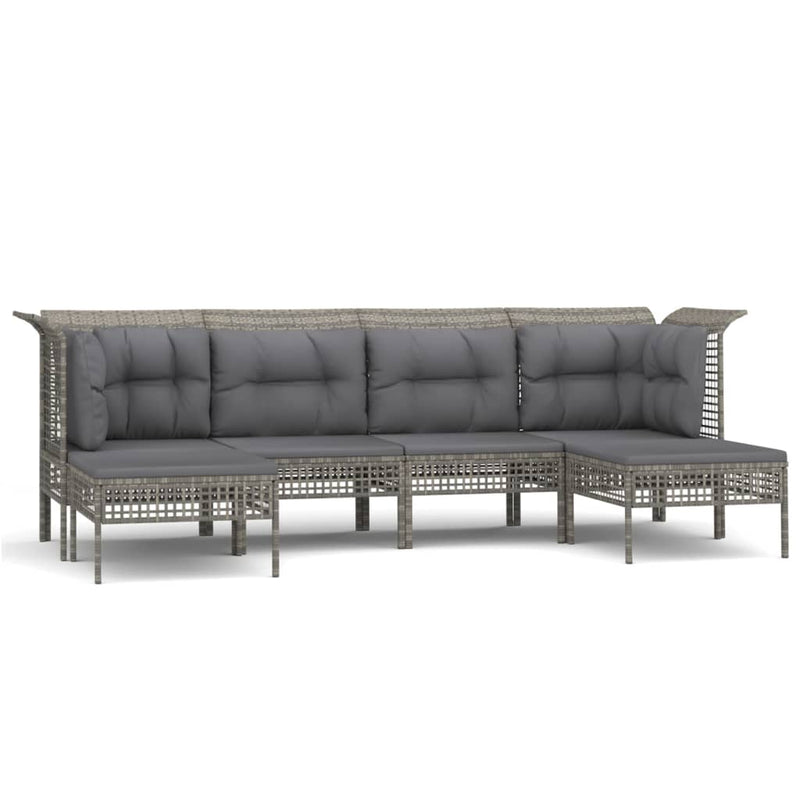 Set mobilier de grădină cu perne, 6 piese, gri, poliratan