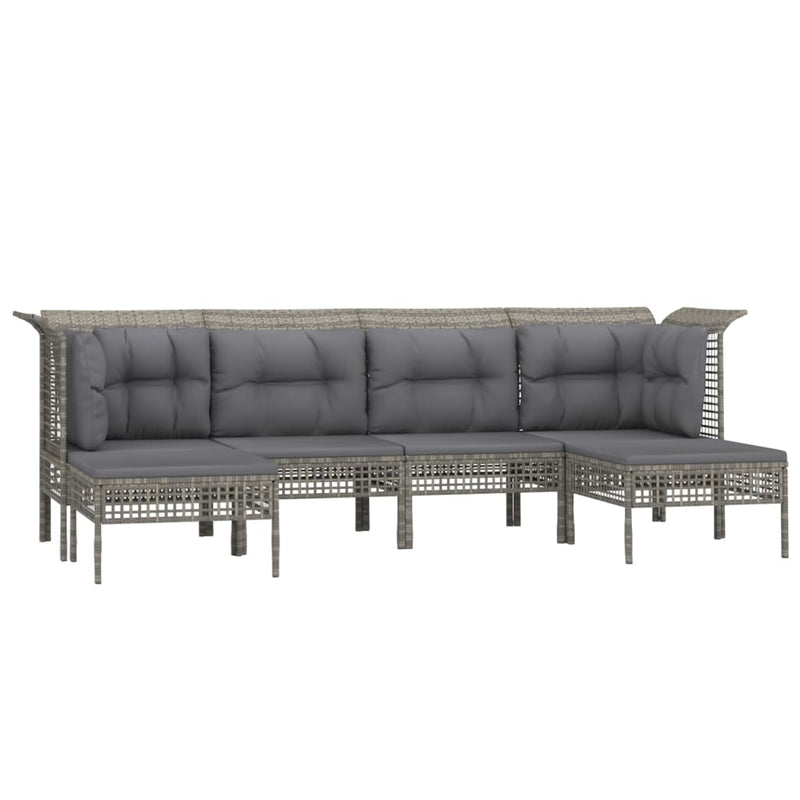 Set mobilier de grădină cu perne, 6 piese, gri, poliratan