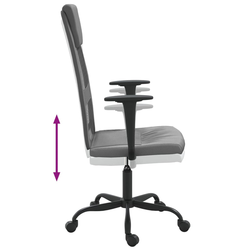 Scaun birou reglabil în înălțime, gri, piele artificială/plasă