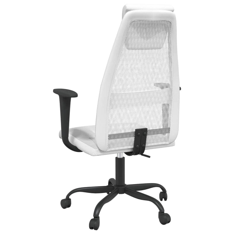 Scaun birou reglabil în înălțime, alb, piele artificială/plasă