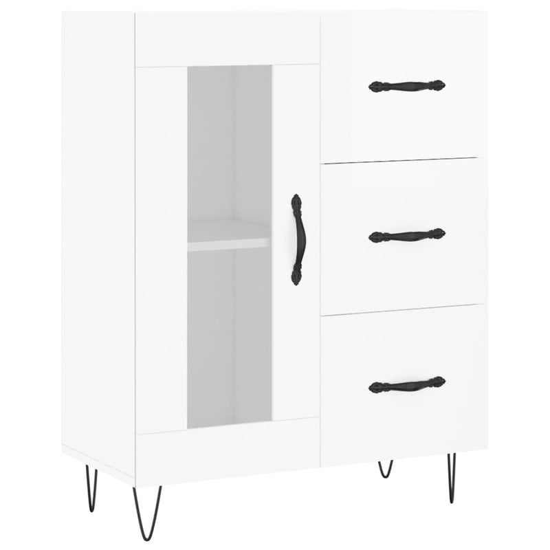 Servantă, alb extralucios, 69,5x34x90 cm, lemn compozit