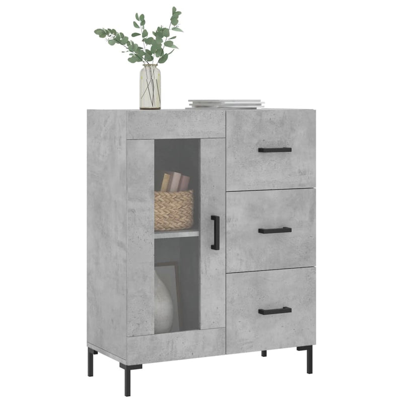 Servantă, gri beton, 69,5x34x90 cm, lemn compozit