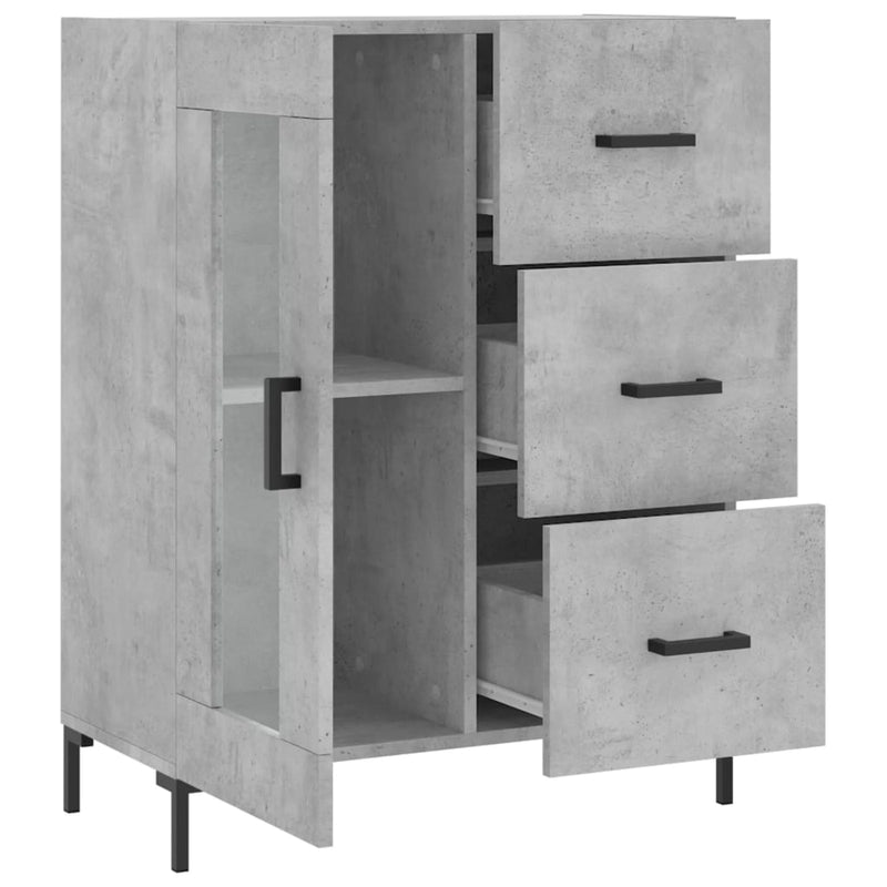 Servantă, gri beton, 69,5x34x90 cm, lemn compozit