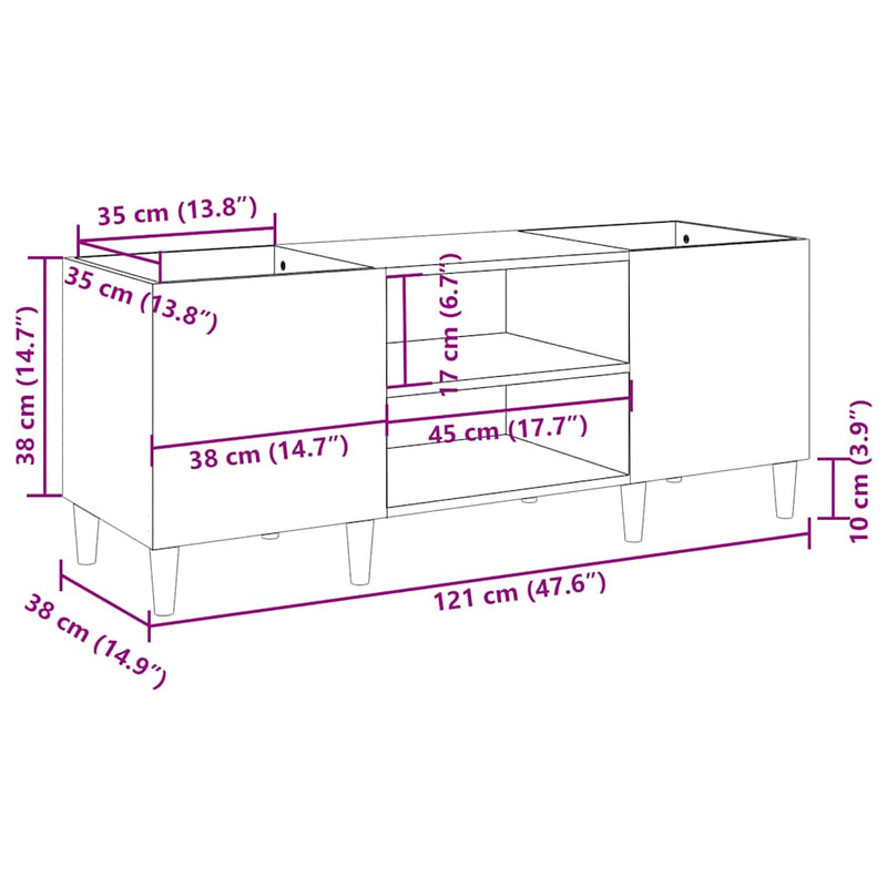Dulap pentru discuri stejar afumat 121x38x48 cm, lemn prelucrat