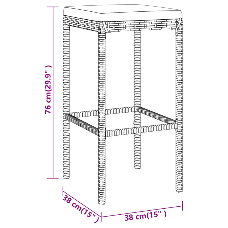 Set mobilier bar de grădină cu perne, 3 piese, negru, poliratan