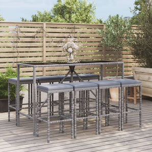Set mobilier bar de grădină, cu perne, 9 piese, gri, poliratan