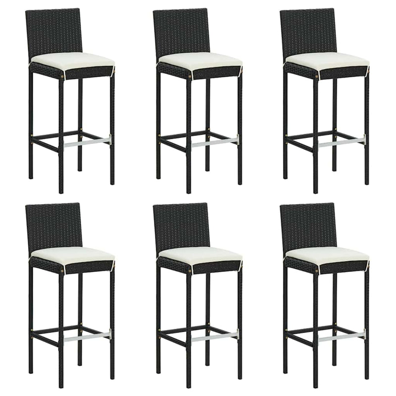 Set bar de grădină, 7 piese, cu perne, negru, poliratan