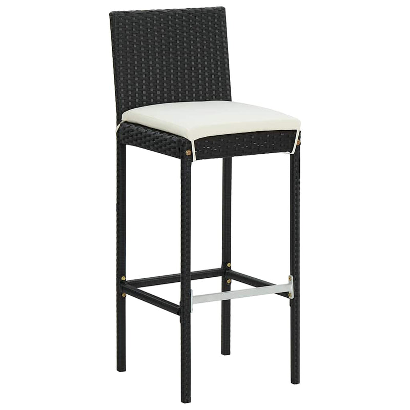 Set bar de grădină, 7 piese, cu perne, negru, poliratan