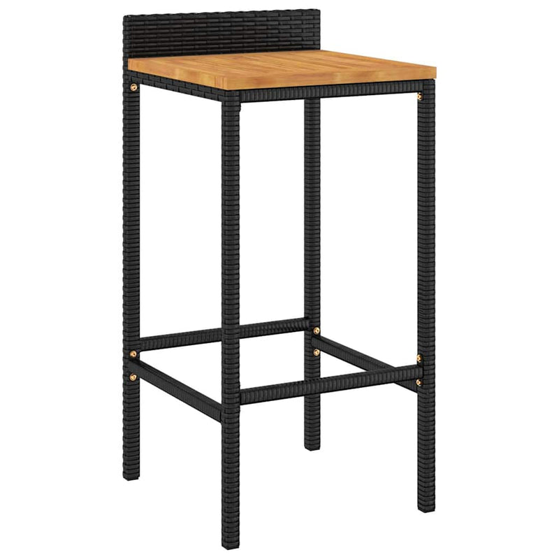 Set bar pentru grădină, 5 piese, negru, poliratan/lemn acacia