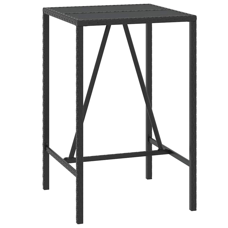 Set bar pentru grădină, 3 piese, negru, poliratan/lemn acacia