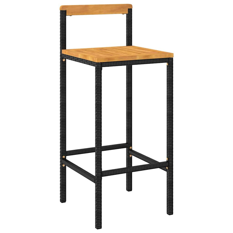 Set bar pentru grădină, 3 piese, negru, poliratan/lemn acacia