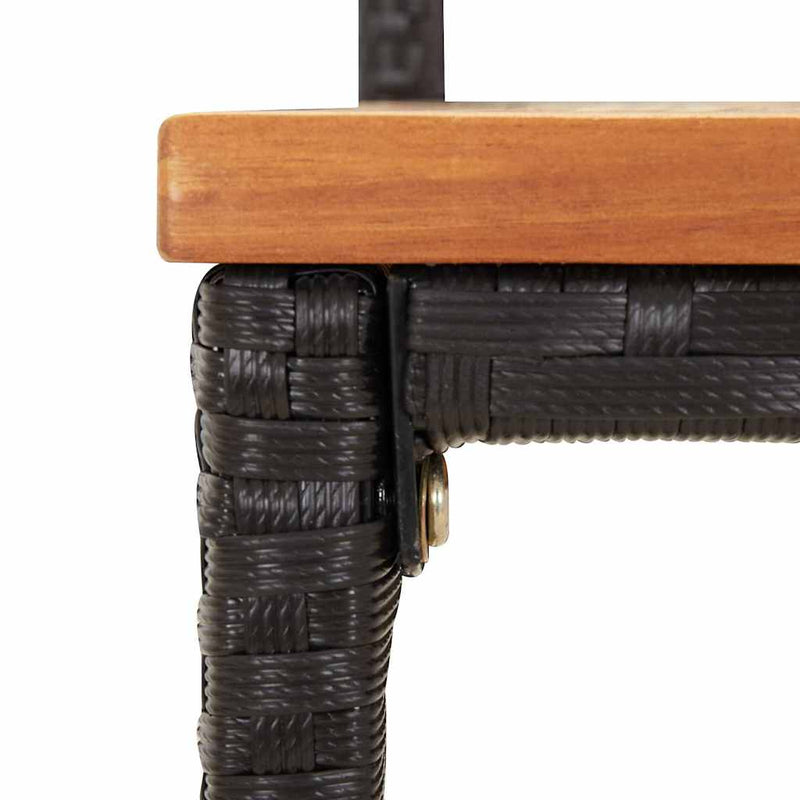 Set bar pentru grădină, 3 piese, negru, poliratan/lemn acacia